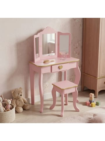 SCENA LIVING Kinderschminktisch REIA mit Spiegel und Stuhl im Set in Rosa