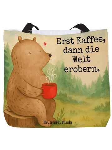 Mr. & Mrs. Panda Strandtasche Bär Kaffee Design mit Spruch in Weiß