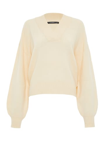 Threadbare V-Pullover THB Bloom V Neck Jumper in Creme