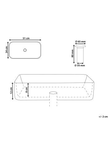 Beliani Waschbecken HOPI in Weiß - (W) 51 x (H) 11 x (L) 34 cm
