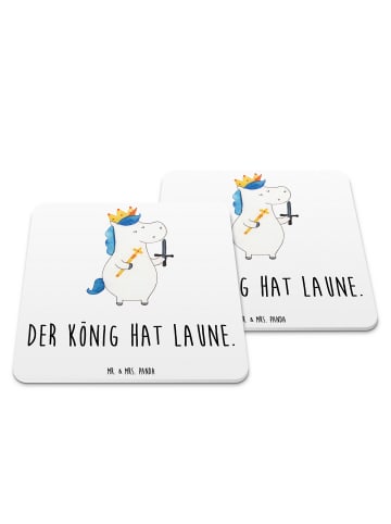 Mr. & Mrs. Panda Untersetzer Einhorn König mit Schwert mit Spruch in Weiß