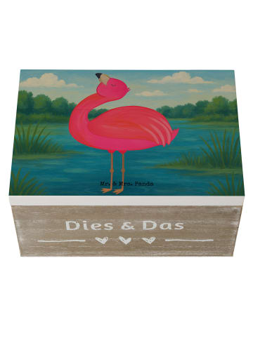 Mr. & Mrs. Panda Holzkiste Flamingo Stolz Design ohne Spruch in Weiß