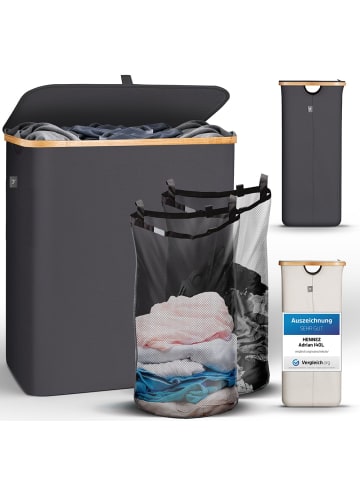 HENNEZ Wäschekorb Adrian 140l dunkelgrau mit 2 Wäschesäcken Schwarz