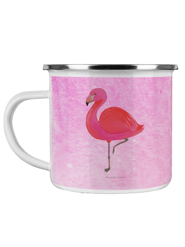 Mr. & Mrs. Panda Camping Emaille Tasse Flamingo Classic ohne Spruch in Aquarell Pink