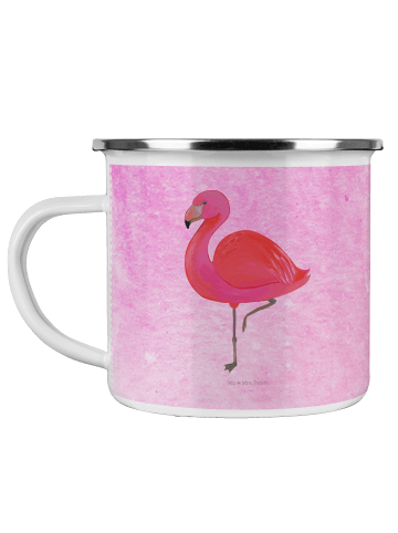 Mr. & Mrs. Panda Emaille Tasse Flamingo Classic ohne Spruch in Aquarell Pink