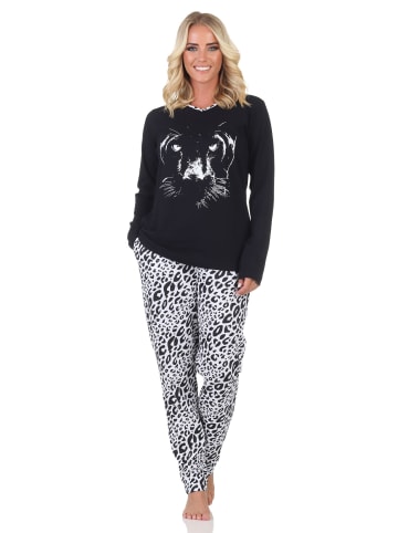 NORMANN Langarm Pyjama Schlafanzug Hose Animalprint Übergröße in dunkelgrau