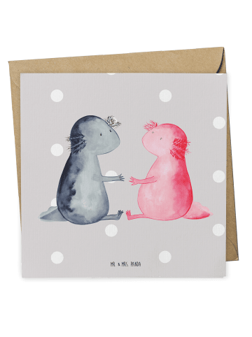 Mr. & Mrs. Panda Grußkarte Geburtstag Axolotl Liebe ohne Spruch in Grau Pastell