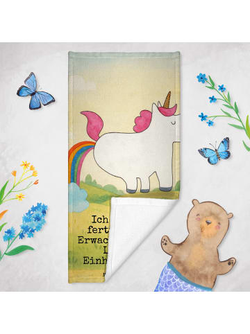 Mr. & Mrs. Panda Strandtuch Einhorn Pupsen Design mit Spruch in Weiß