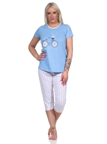 NORMANN Capri Pyjama Schlafanzug und Punkten in blau