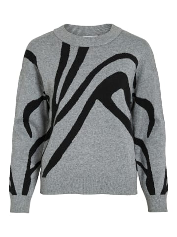 Vila Pullover mit abstraktem Strickmuster und Rundhalsausschnitt in Grau