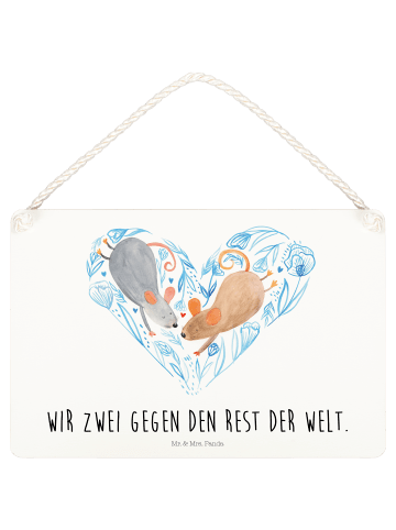 Mr. & Mrs. Panda Schild Mäuse Herz mit Spruch in Weiß