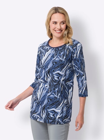 Sieh an! Longshirt in dunkelblau-ecru-bedruckt