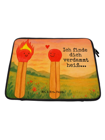Mr. & Mrs. Panda Laptop Tasche Streichhölzer Design mit Spruch in Weiß