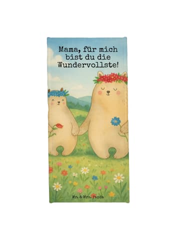 Mr. & Mrs. Panda Strandhandtuch Bären mit Blumenkranz Design mit... in Blau Pastell