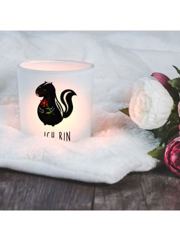 Mr. & Mrs. Panda Windlicht Stinktier Blume mit Spruch in Transparent