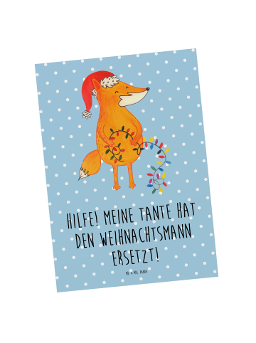 Mr. & Mrs. Panda Postkarte Tante Weihnachten mit Spruch in Blau Pastell