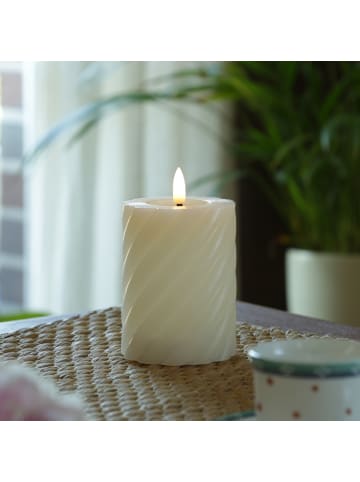 MARELIDA LED Kerze TWIST Echtwachs gedreht flackernd H: 12,5cm in creme