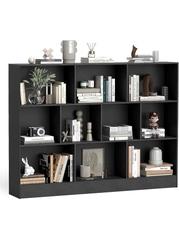 COSTWAY Bücherregal mit 10 Fächern in Schwarz