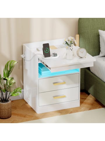 HOMCOM Nachttisch in Hochglanzweiß 45L x 40B x 59H cm
