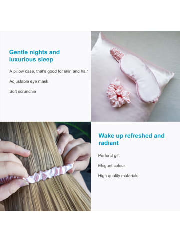 Intirilife Seiden Schlafset 3 tlg. Schlafmaske, Kissenüberzug , Haarband in Satin in Rosa