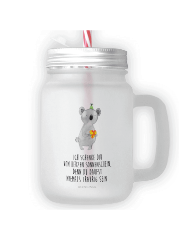 Mr. & Mrs. Panda Trinkglas Mason Jar Koala Geschenk mit Spruch in Transparent