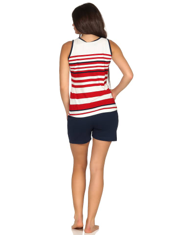 NORMANN Achselhemd Shorty Pyjama kurzarm Streifen und Knopfleiste - 53789 in rot