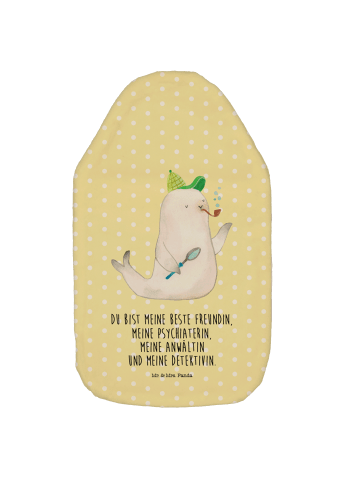 Mr. & Mrs. Panda Wärmflasche Robbe Sherlock mit Spruch in Gelb Pastell