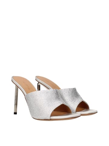 Off-White Grau Satin Stiletto Absatz Sandalen