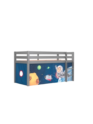 58 aufm Kessel KINDERBETT Karolina 210x114x106 Massivholz Grau Textilset Spaceman