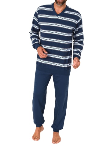 NORMANN langarm Schlafanzug Pyjama Bündchen Streifen - 78047 in marine