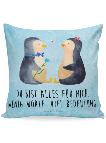 Mr. & Mrs. Panda Sofakissen Pinguin Pärchen mit Spruch in Eisblau