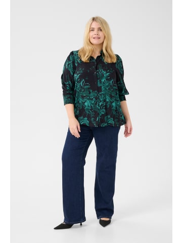 KAFFE curve Langarm - Hemd KCmona in Black/Green Painted Flower