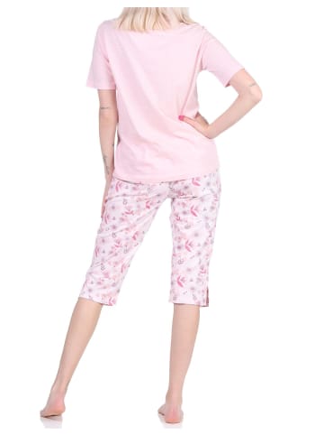 NORMANN Pyjama Schlafanzug kurzarm CapriHose und Spitze - 72685 in rosa