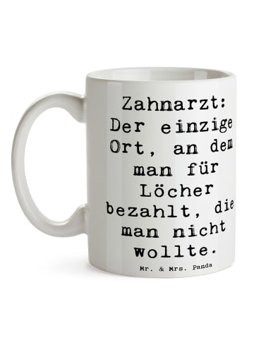 Mr. & Mrs. Panda Becher Spruch Zahnarzt Lochgebühr mit Spruch in Weiß