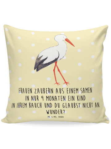 Mr. & Mrs. Panda Kissen 40x40 Storch mit Spruch in Gelb Pastell