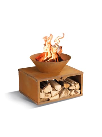 Landmann Feuerschale mit Holzlager 60x50x54cm braun Braun