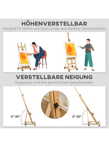 Vinsetto Staffelei-50,5L x 53B x 178-238Hcm-Naturholz