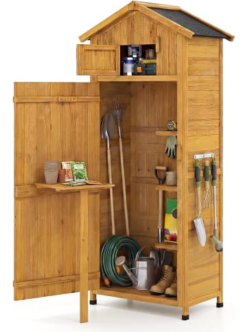 COSTWAY Gartenschrank Outdoor Gerätehaus Holz 76 x 51,5 x 178 cm in Braun