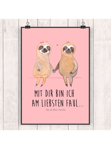Mr. & Mrs. Panda Küchenposter Faultier Pärchen mit Spruch in Rot Pastell