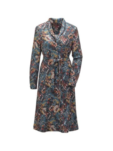 GOLDNER Hemdblusenkleid mit Bindegürtel in petrol / dunkelrot / gemustert