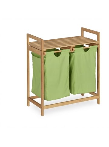 relaxdays Wäschekorb Regal in Natur/ Grün - (B)64 x (H)73 x (T)33 cm