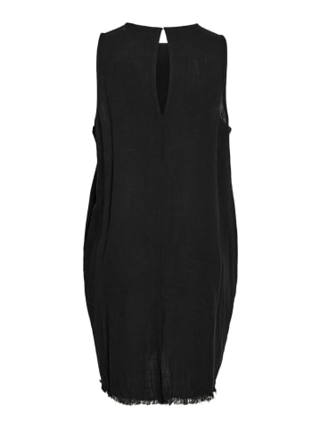 Noisy may Leinen Kleid mit Fransen-Detail und Rundhalsausschnitt in Schwarz