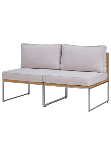 home24 home24 Loungesofa 2-teilig - Webstoff / Teak massiv / Edelstahl - Hellgrau - 140 x 74 x 70 cm in Hellgrau