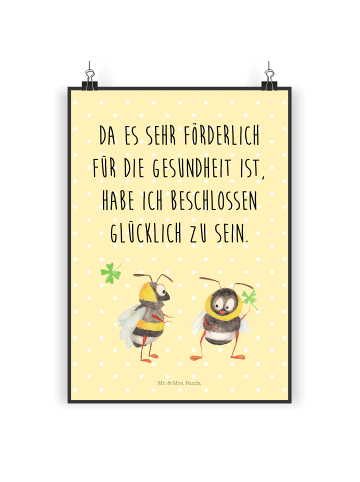 Mr. & Mrs. Panda Bild Hummeln Kleeblatt mit Spruch in Gelb Pastell