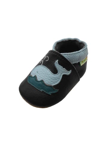 Yalion Leder-Krabbelschuhe "Wale" in Schwarz