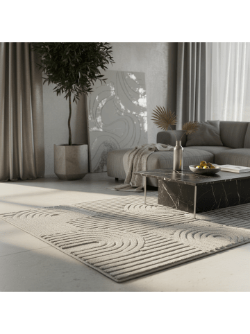 KADIMA DESIGN Teppich 3D Waschbar Skandinavischer Boho RIGI Strapazierfähig in Silber