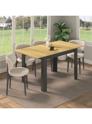 VCM  Esstisch Küchentisch Pesoli ausziehbar 120-160 cm in Anthrazit / Honig-Eiche
