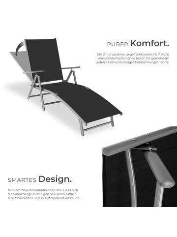 tectake klappbare Aluminium Sonnenliege, 7-fach verstellbare Rückenlehne