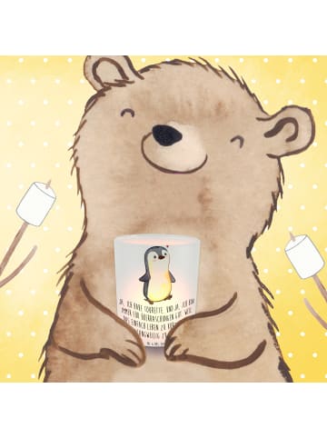 Mr. & Mrs. Panda Windlicht aus Glas Pinguin Tourette mit Spruch in Transparent