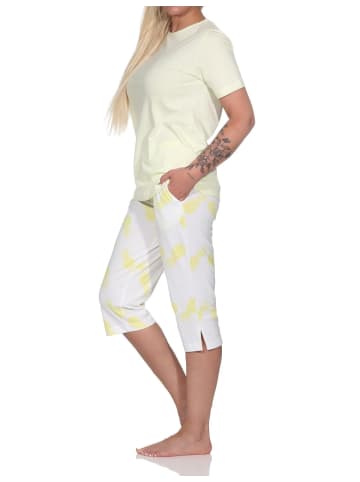 NORMANN Kurzarm Pyjama Schlafanzug Caprihose Homewear und Ananas - 78843 in gelb